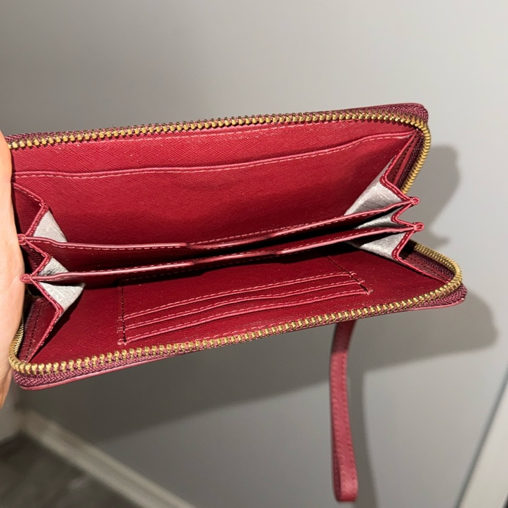 Bardgley Mischka maroon wallet/ wristlet with gold hardware. Like new - Picture 3 of 5